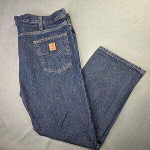 Carhartt Jeans Mens 42x32 Blue Denim Traditional Workwear 5 Pocket Heavy Duty